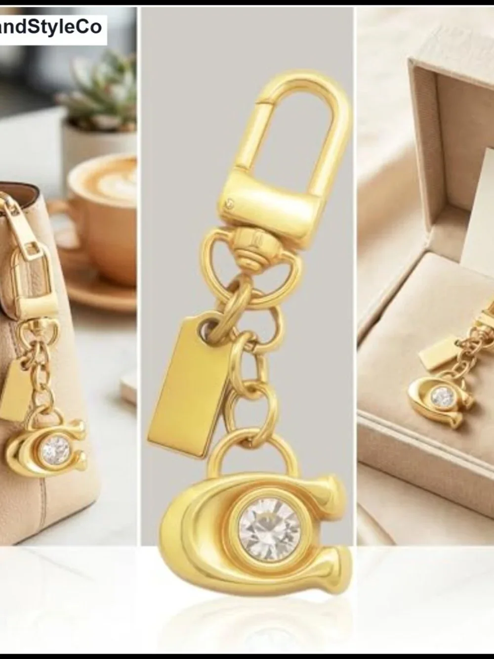Vintage Gold Bag Chain Charm Set with 3D C Purse Charm